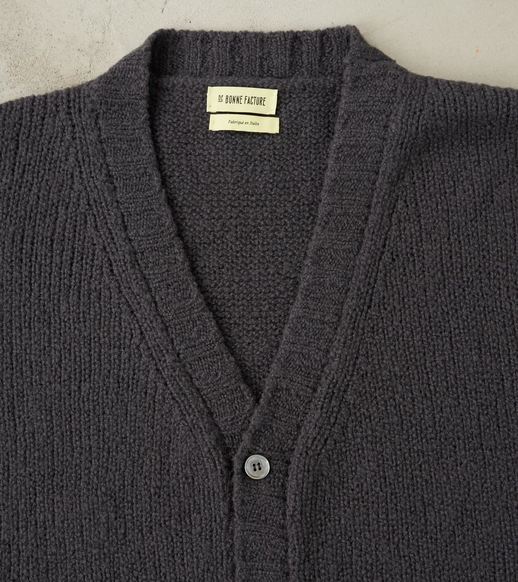 Italian Boucle Wool Student Cardigan - Storm Grey