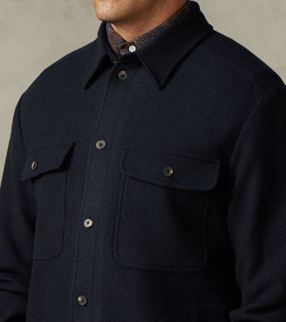 Italian Yak Wool Twill Overshirt - Navy
