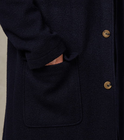 Italian Ratine Camelhair Wool Cloth Writers Coat - Navy