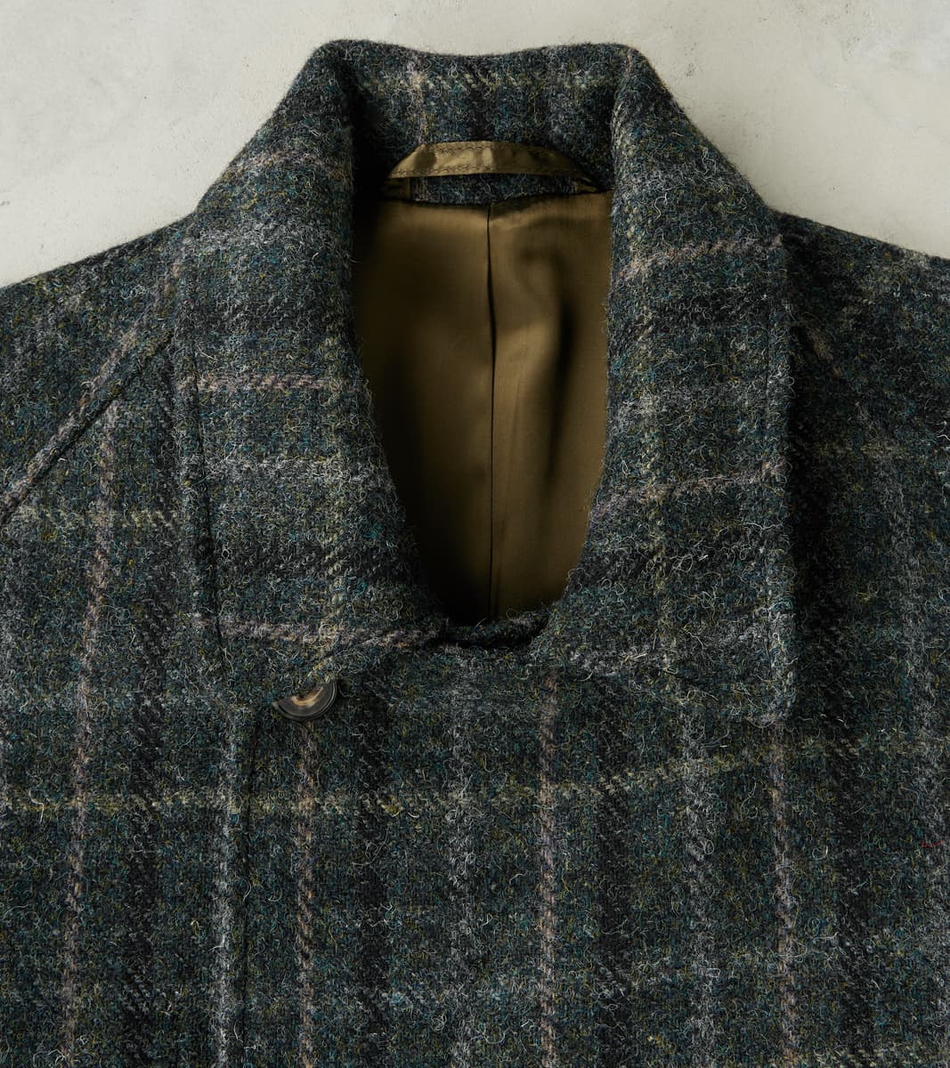 Harris Tweed Grandad Trench Coat - Grey Windowpane Check