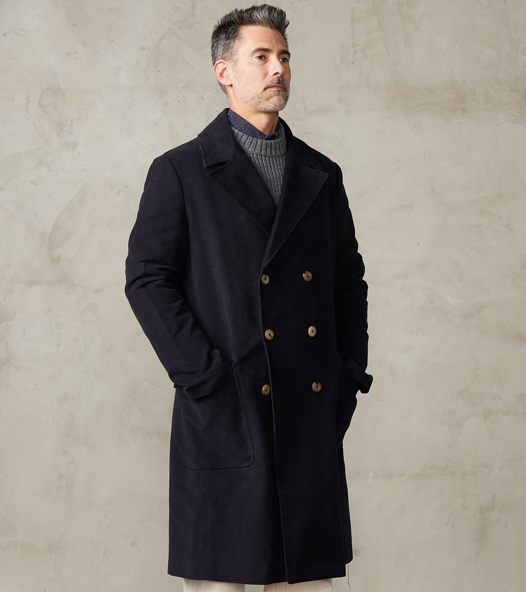 English Cotton Moleskin Marcel Lassance Redingote Coat - Navy