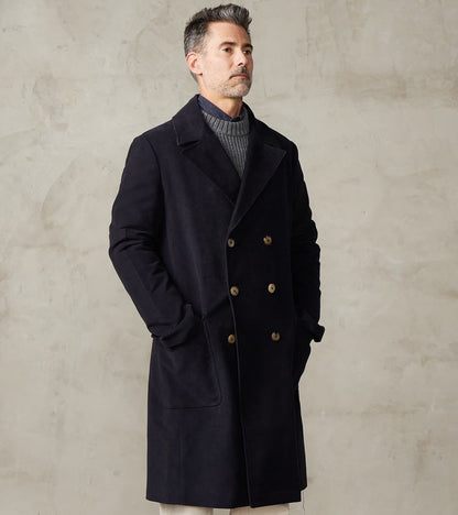 English Cotton Moleskin Marcel Lassance Redingote Coat - Navy
