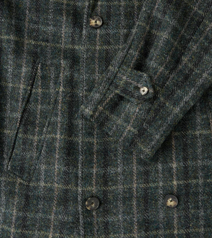 Harris Tweed Grandad Trench Coat - Grey Windowpane Check