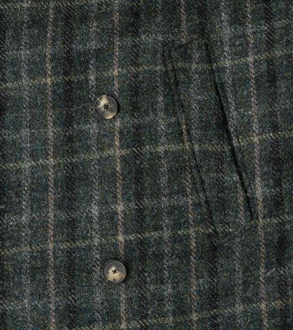 Harris Tweed Grandad Trench Coat - Grey Windowpane Check