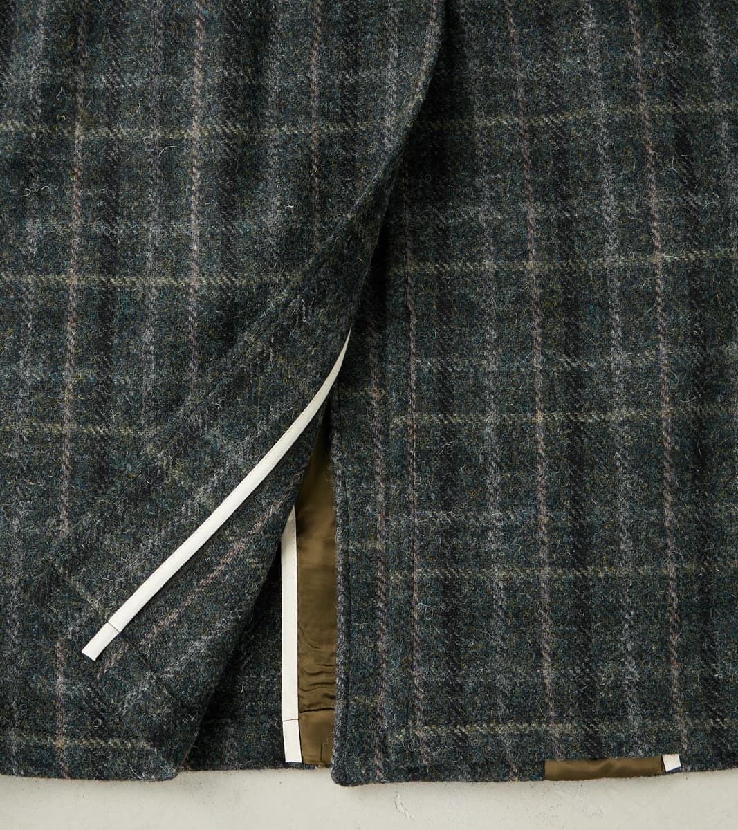 Harris Tweed Grandad Trench Coat - Grey Windowpane Check