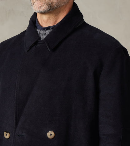 English Cotton Moleskin Marcel Lassance Redingote Coat - Navy