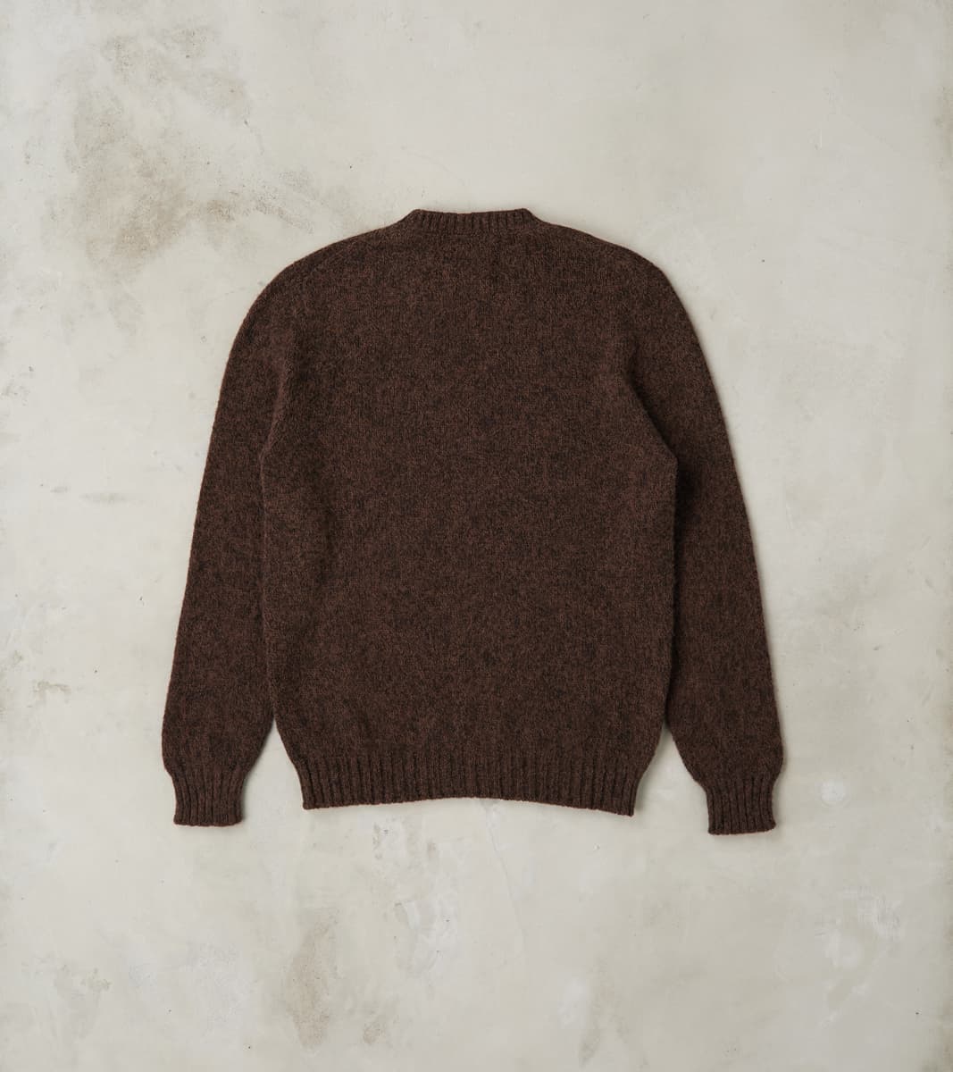 Italian Brushed Wool Shaggy Sheep Crewneck Jumper - Heathered Bark Brown