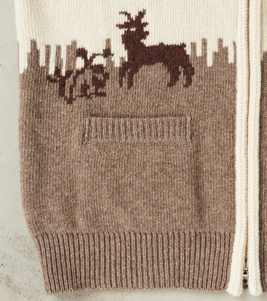 French Merino Wool Jacquard Zipped Sweater - Goat & Tree