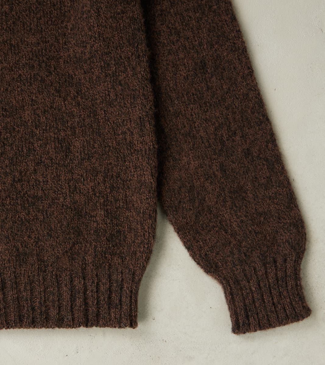 Italian Brushed Wool Shaggy Sheep Crewneck Jumper - Heathered Bark Brown