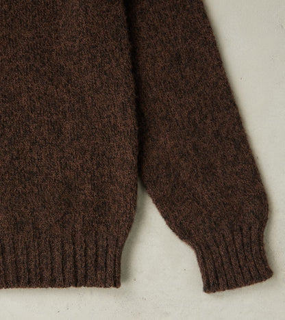 Italian Brushed Wool Shaggy Sheep Crewneck Jumper - Heathered Bark Brown