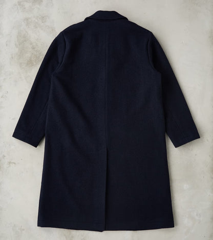 Italian Ratine Camelhair Wool Cloth Writers Coat - Navy