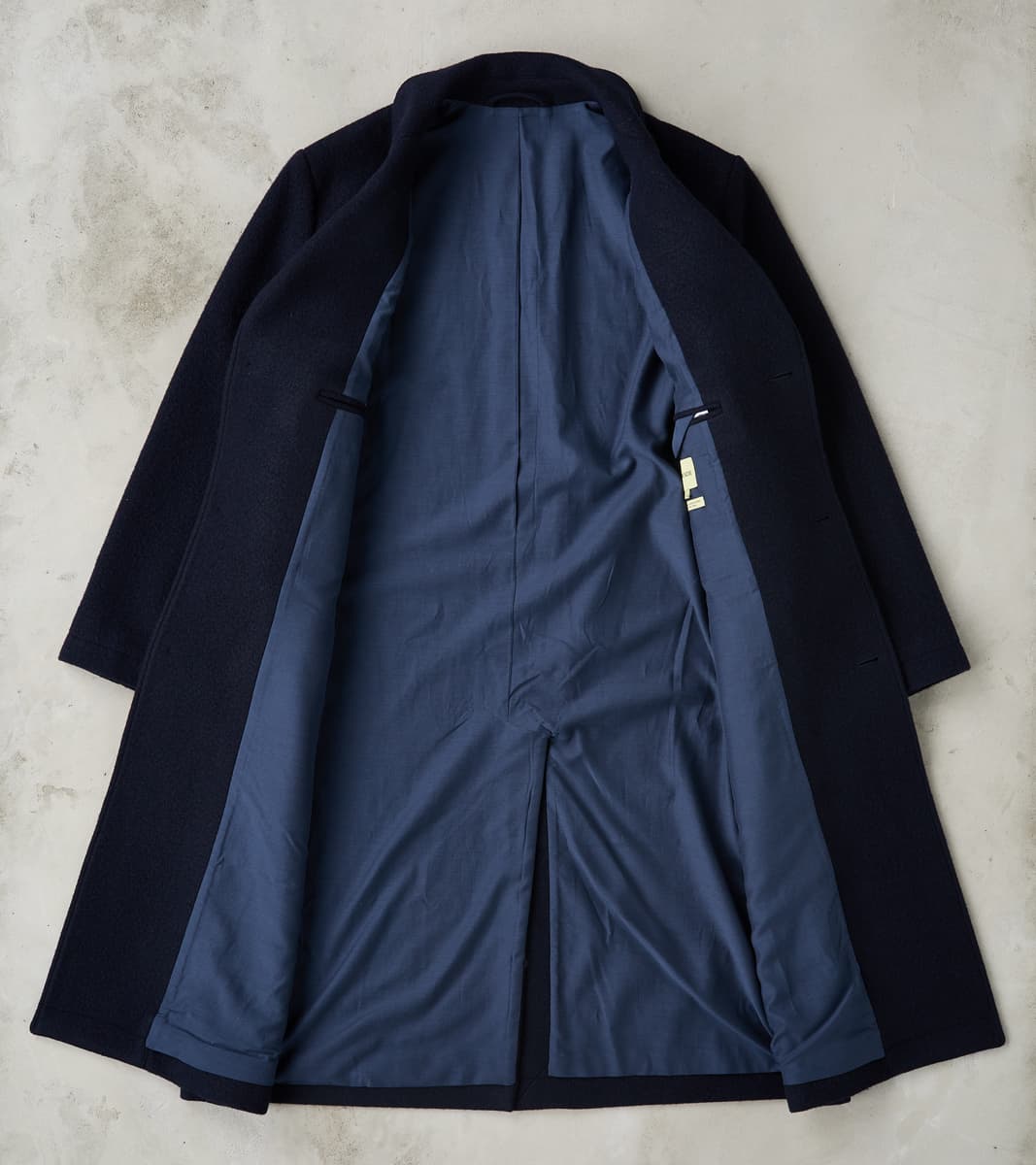 Italian Ratine Camelhair Wool Cloth Writers Coat - Navy
