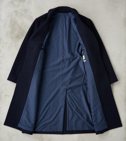 Italian Ratine Camelhair Wool Cloth Writers Coat - Navy
