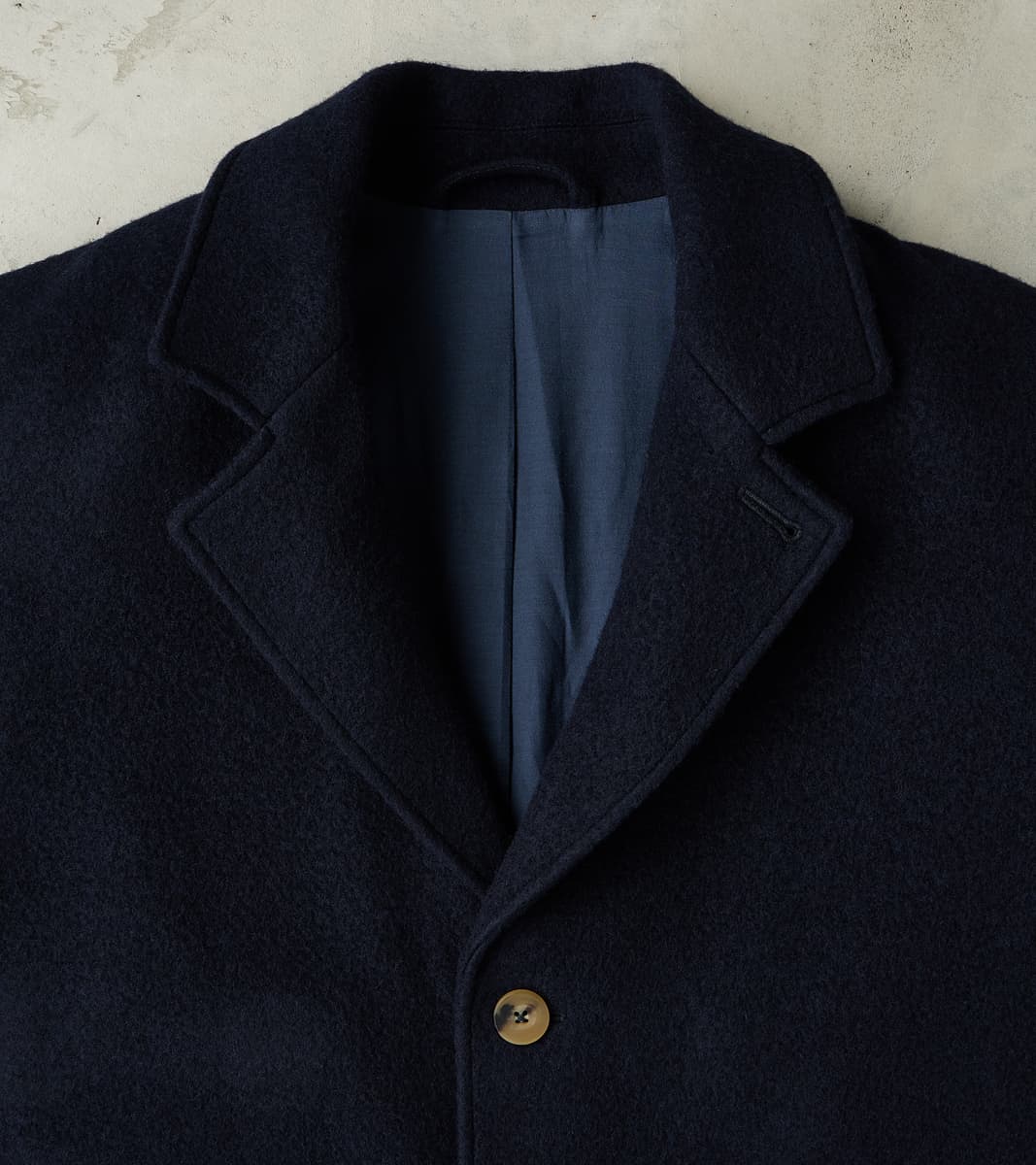 Italian Ratine Camelhair Wool Cloth Writers Coat - Navy