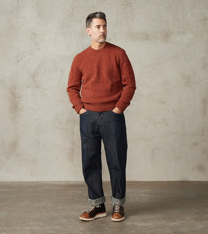 Italian Brushed Wool Shaggy Sheep Crewneck Jumper - Heathered Paprika