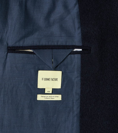 Italian Ratine Camelhair Wool Cloth Writers Coat - Navy