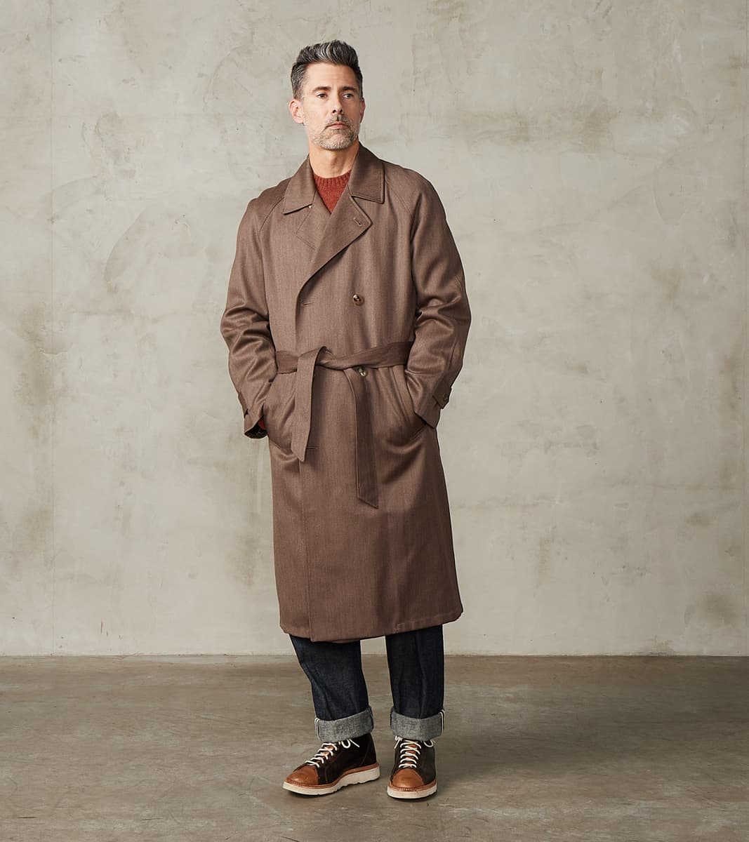 De Bonne Facture English Wool & Cotton Covert Cloth Grandad Trench Coa…