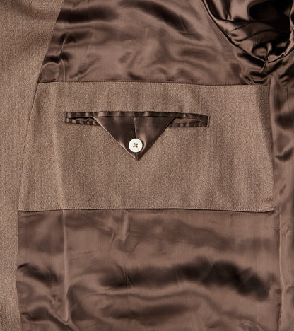 English Wool & Cotton Covert Cloth Grandad Trench Coat - Taupe