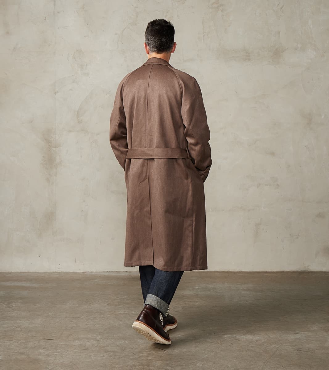 English Wool & Cotton Covert Cloth Grandad Trench Coat - Taupe