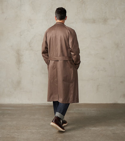 English Wool & Cotton Covert Cloth Grandad Trench Coat - Taupe