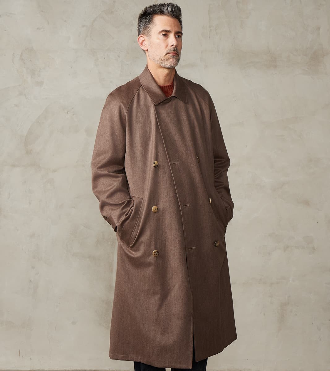 English Wool & Cotton Covert Cloth Grandad Trench Coat - Taupe