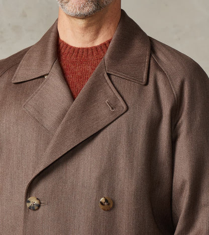 English Wool & Cotton Covert Cloth Grandad Trench Coat - Taupe