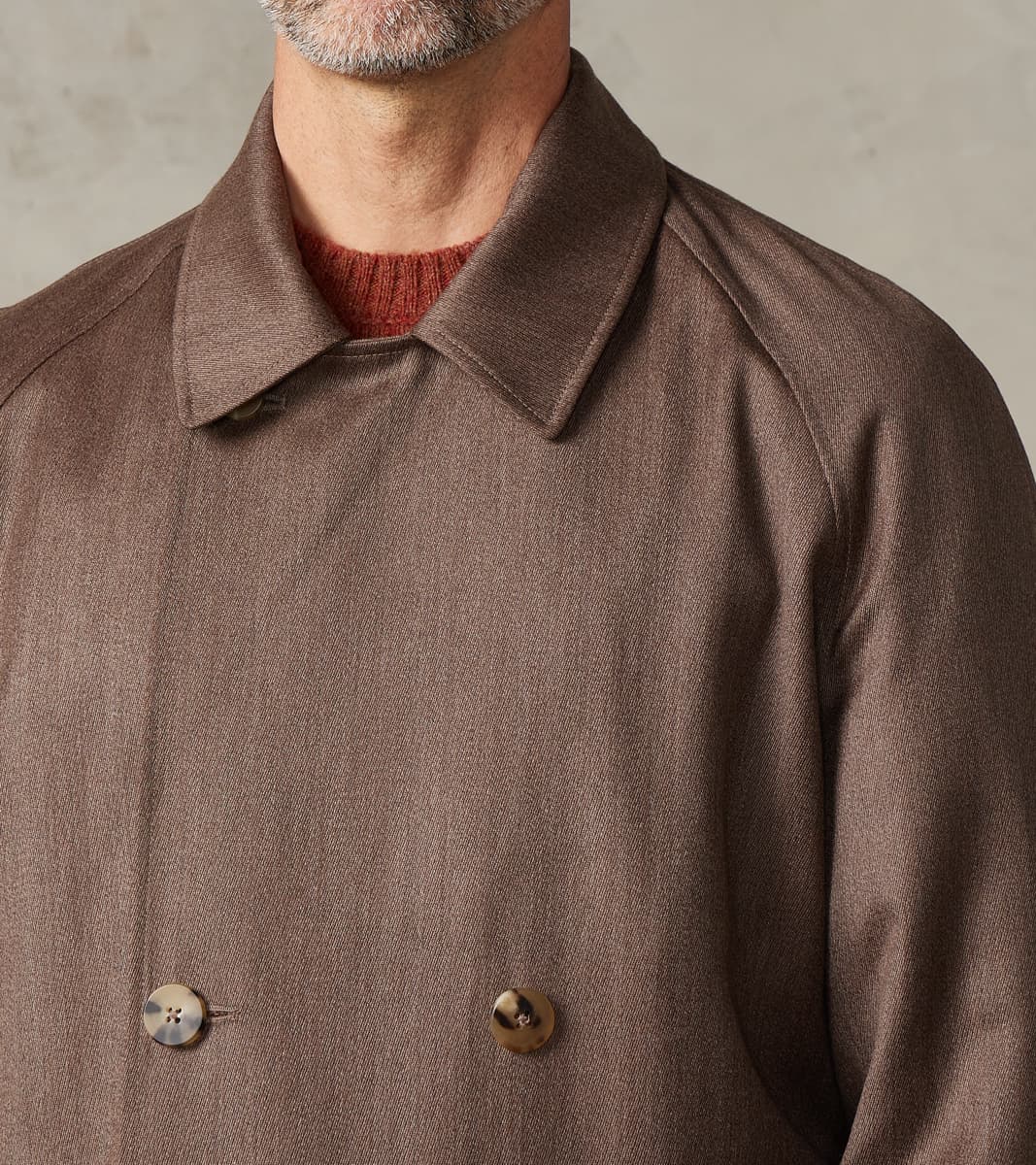 English Wool & Cotton Covert Cloth Grandad Trench Coat - Taupe