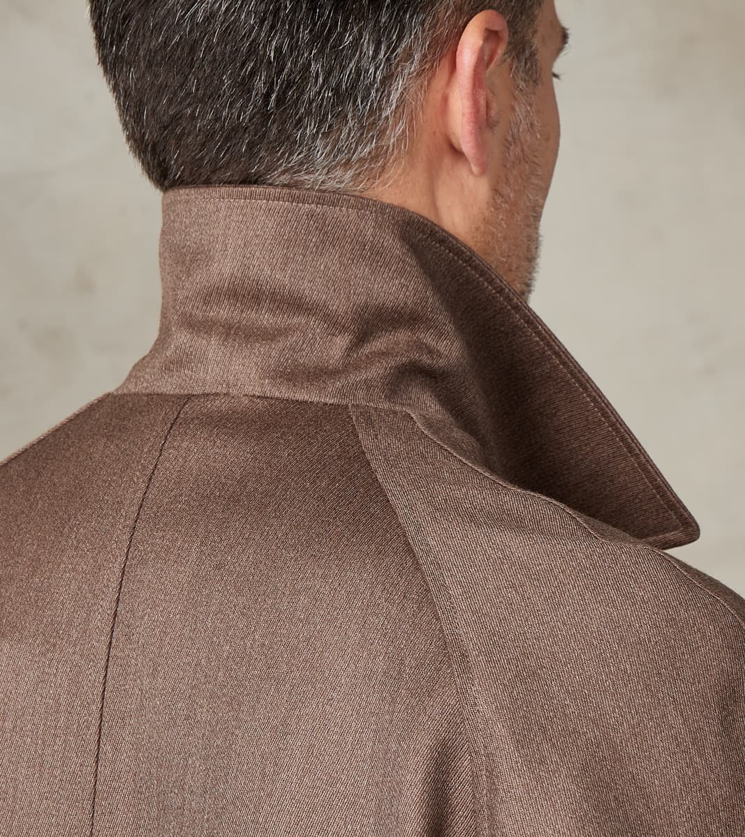 English Wool & Cotton Covert Cloth Grandad Trench Coat - Taupe