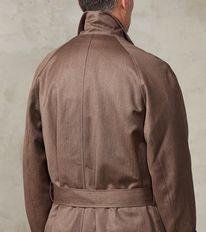 English Wool & Cotton Covert Cloth Grandad Trench Coat - Taupe