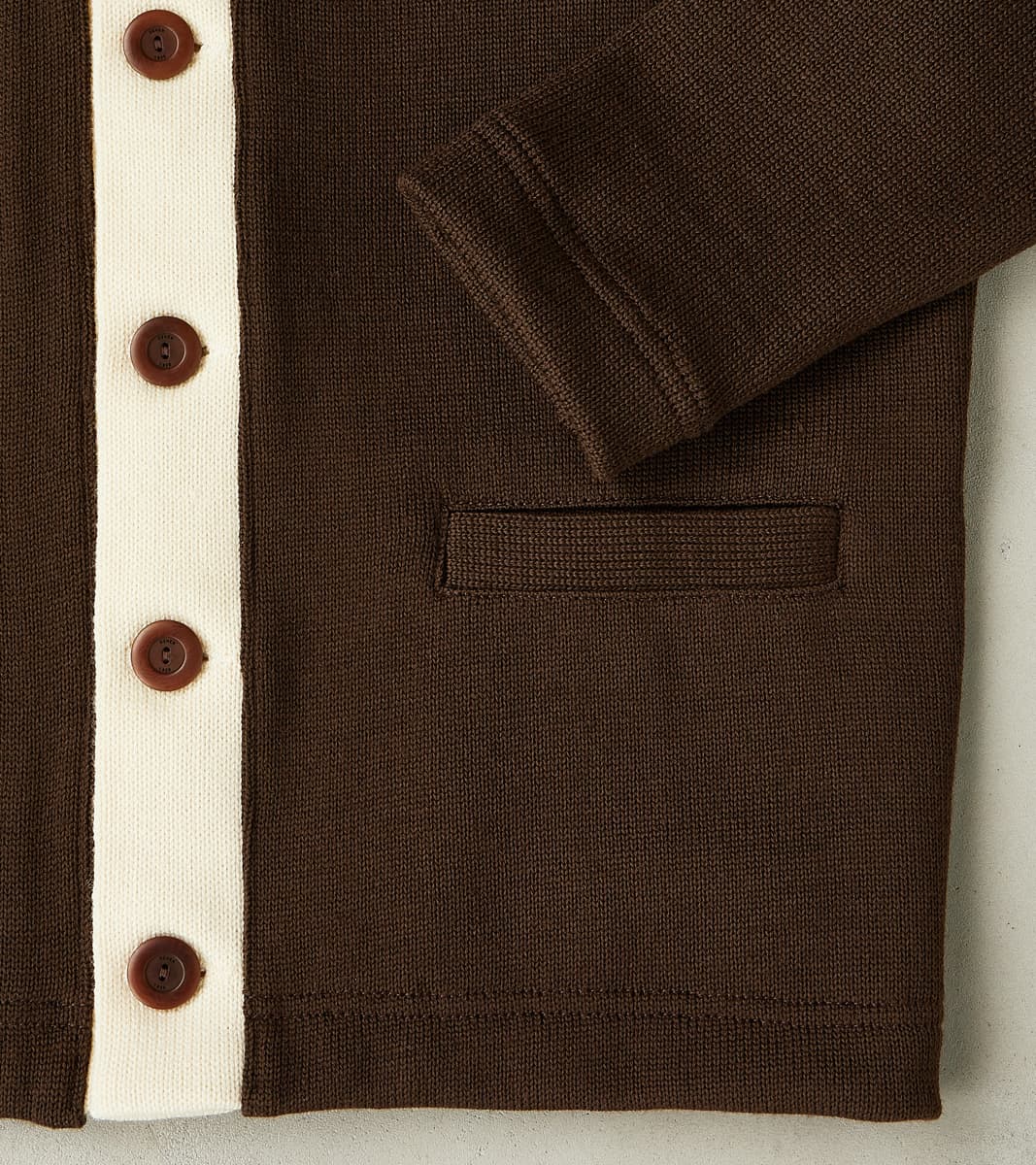 Barrister Cardigan - Brown & Vintage White