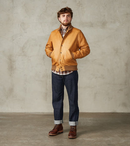 All-City Varsity Jacket - Natural Cowhide Leather - Rust