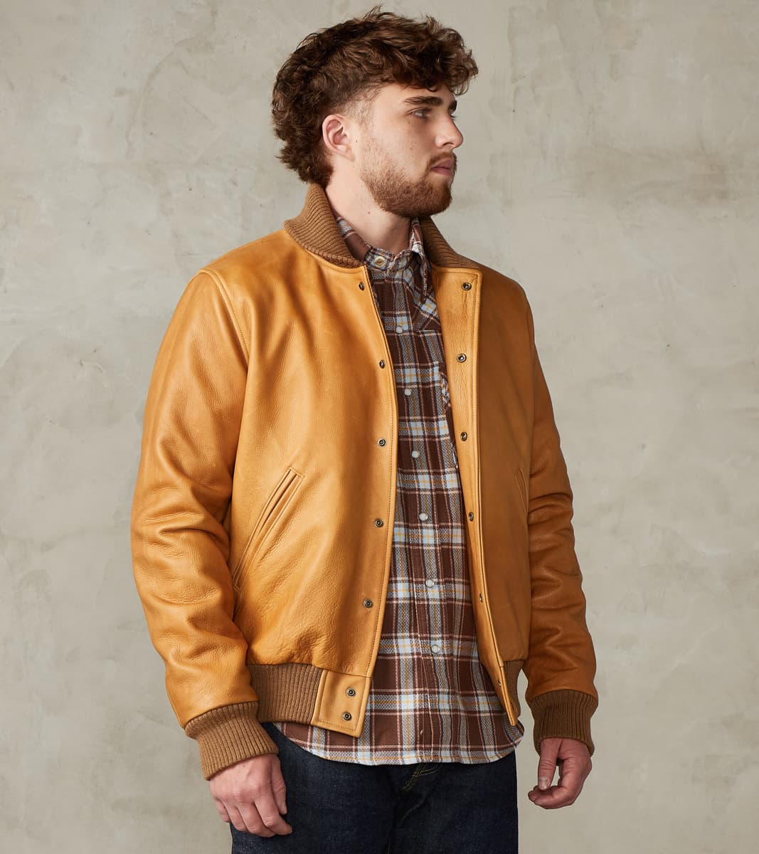 Dehen 1920 All-City Varsity Jacket - Natural Cowhide Leather - Rust