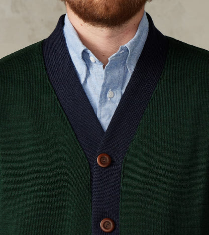 Barrister Cardigan - Pine & Navy