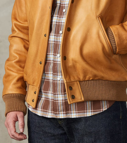 All-City Varsity Jacket - Natural Cowhide Leather - Rust