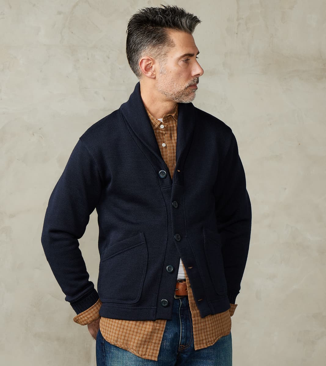 Dehen 1920 x DR Shawl Cardigan Navy – Division Road,