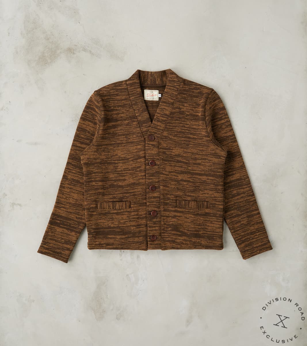 Dehen 1920 x Division Road Collegiate Cardigan - Brown & Dark Tan Melange