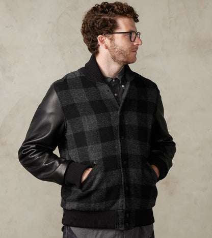 Dehen 1920 x Division Road Varsity Jacket - Abraham Moon® Charcoal Rob Roy Plaid …