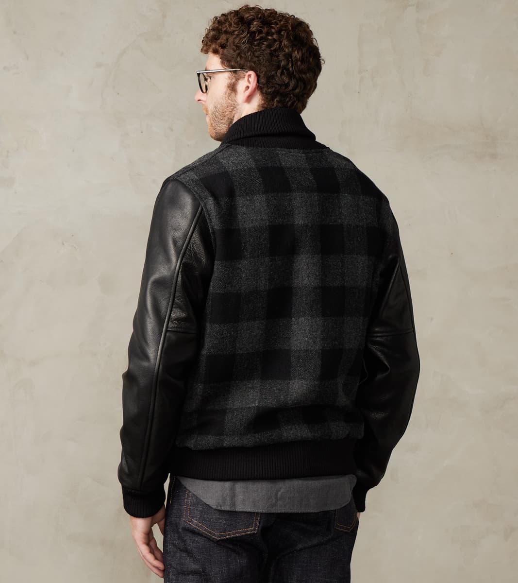 Varsity Jacket - Abraham Moon® Charcoal Rob Roy Plaid & Black Leather