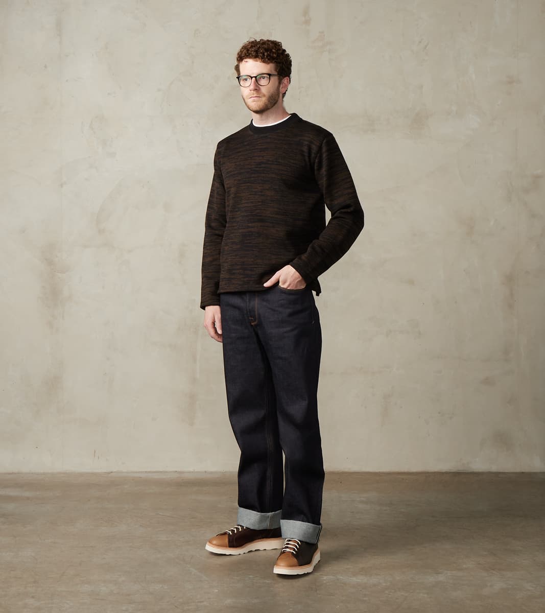 Dehen 1920 x Division Road Crewneck Sweater - Black & Brown Melange