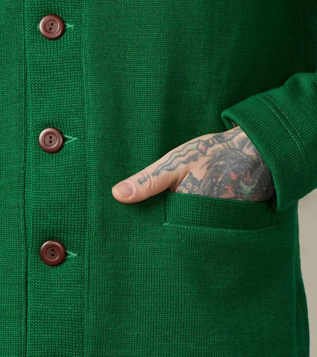 Collegiate Cardigan - Kelly Green/Luggage