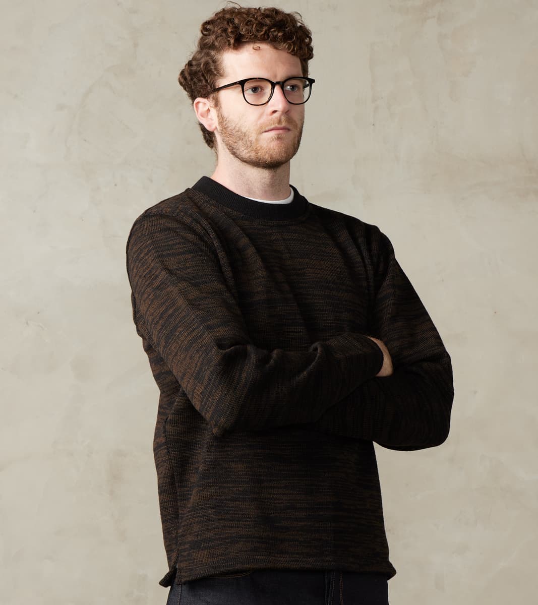 Crewneck Sweater - Black & Brown Melange