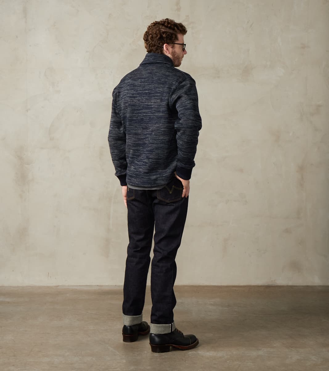 Shawl Cardigan - Dark Navy & Charcoal Melange