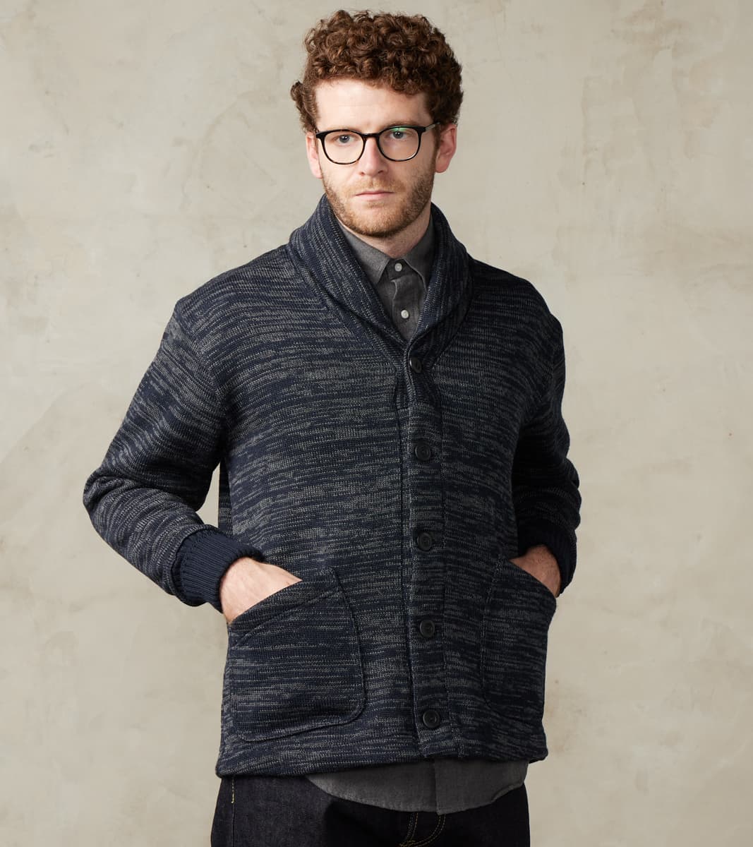 Dehen 1920 x Division Road Shawl Cardigan - Dark Navy & Charcoal Melange