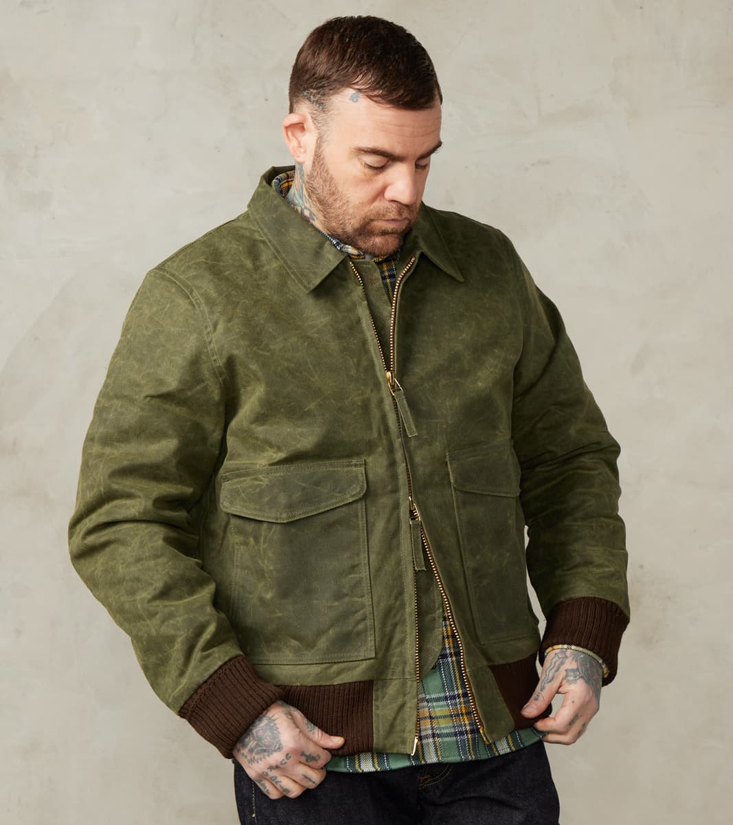 Dehen 1920 x Division Road Carrier Jacket - 10oz Martexin Waxed Army Duck - Olive