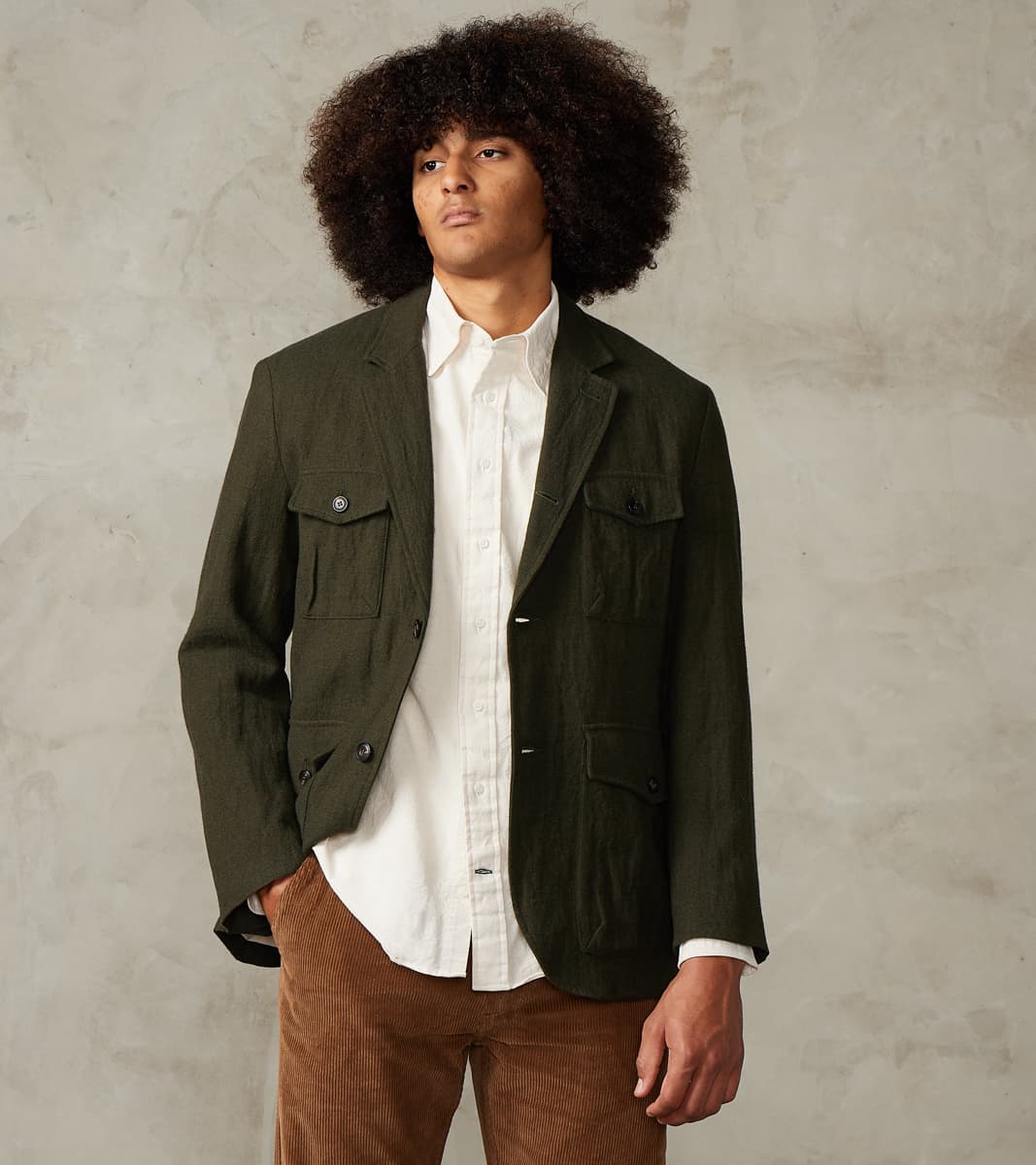 East Harbour Surplus Clarence 2601 Field Jacket - Green Linen Wool Her…