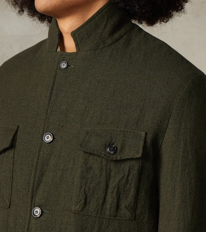Clarence 2601 Field Jacket - Green Linen Wool Herringbone Twill