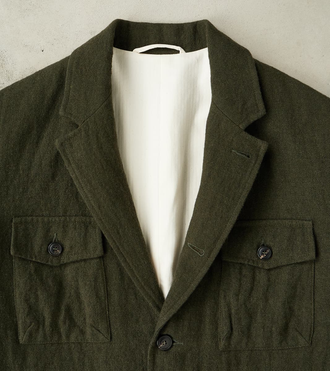 Clarence 2601 Field Jacket - Green Linen Wool Herringbone Twill