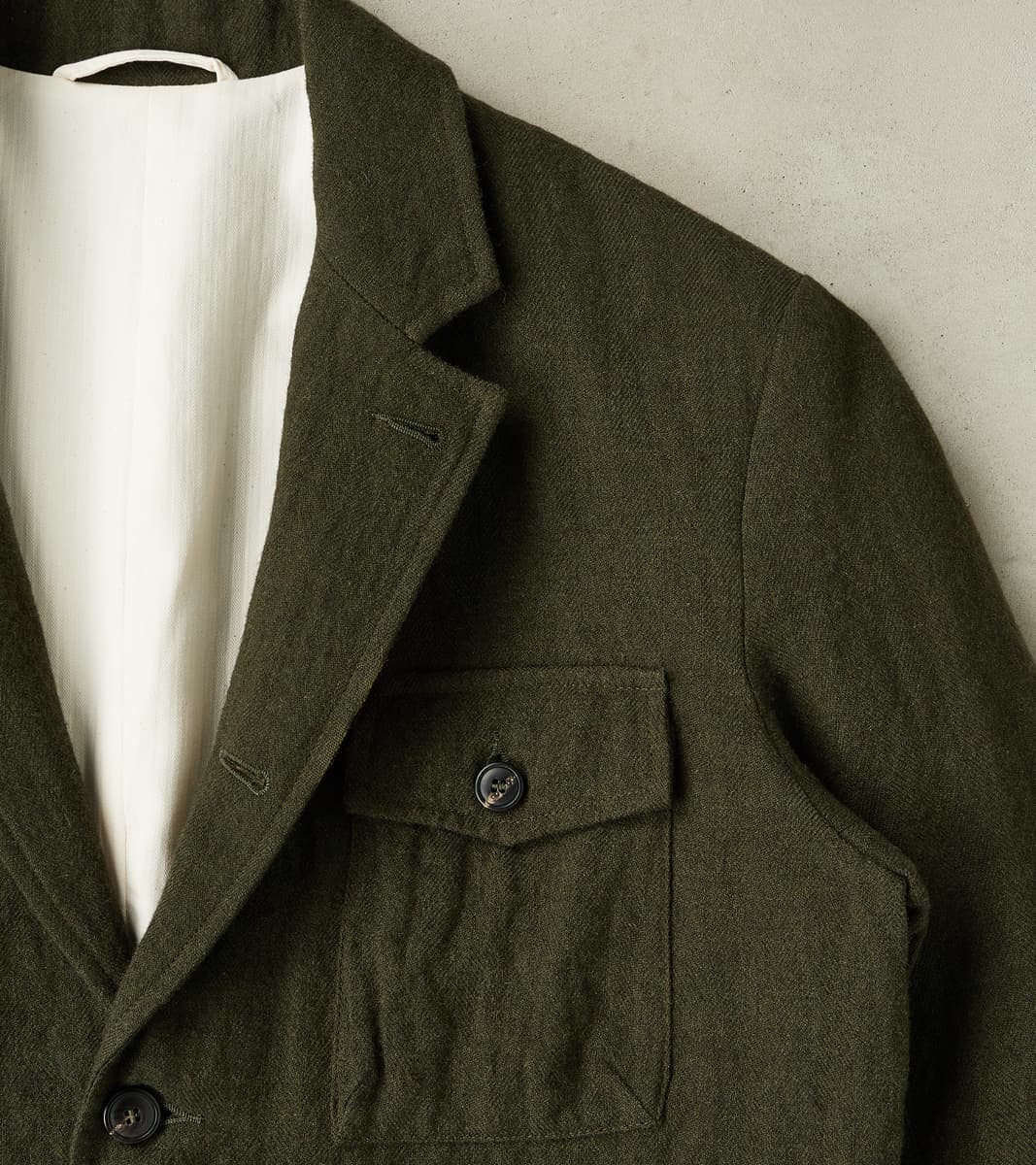 Clarence 2601 Field Jacket - Green Linen Wool Herringbone Twill