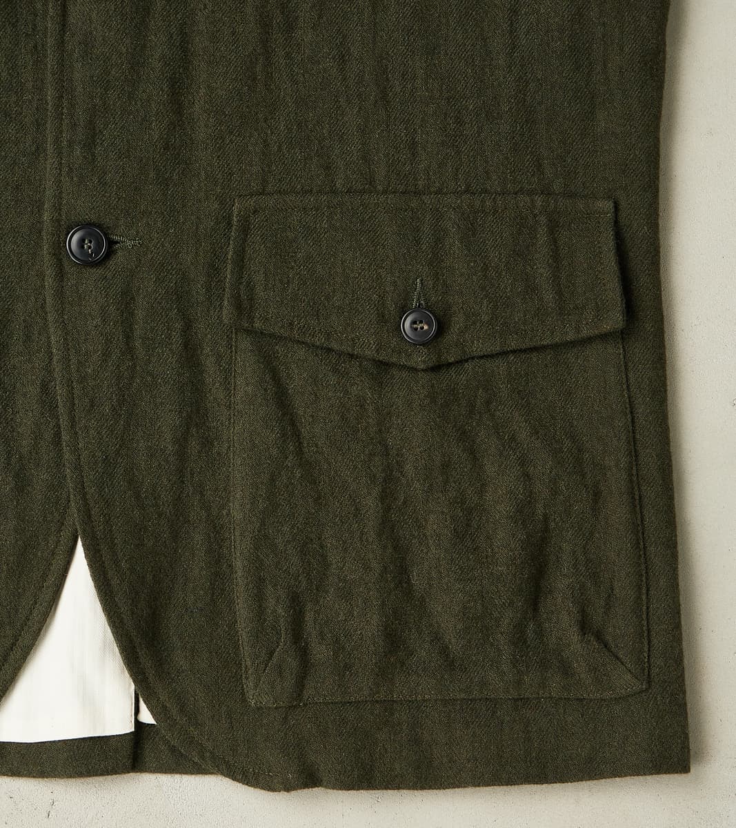 Clarence 2601 Field Jacket - Green Linen Wool Herringbone Twill