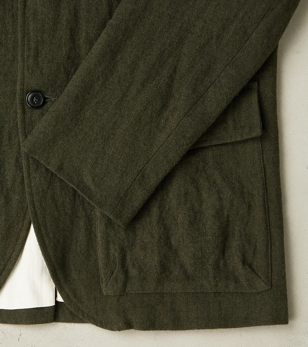 Clarence 2601 Field Jacket - Green Linen Wool Herringbone Twill